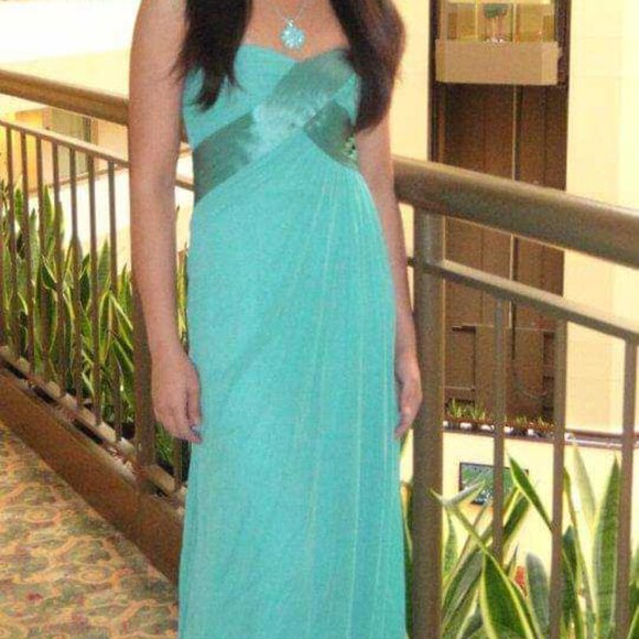 Teal Green Strapless Long Prom Formal Dress Size 0 - Picture 2 of 2